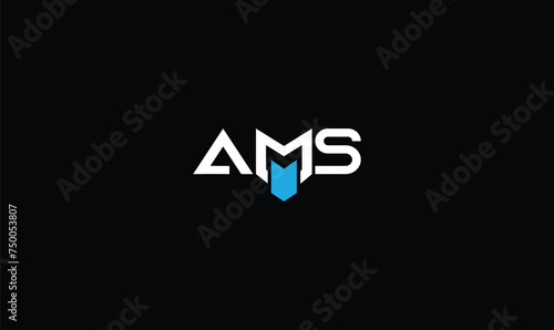 Creative stylish modern trendy connected laser shaped artistic blue and white color AMS AM MA A M initial based letter icon logo.