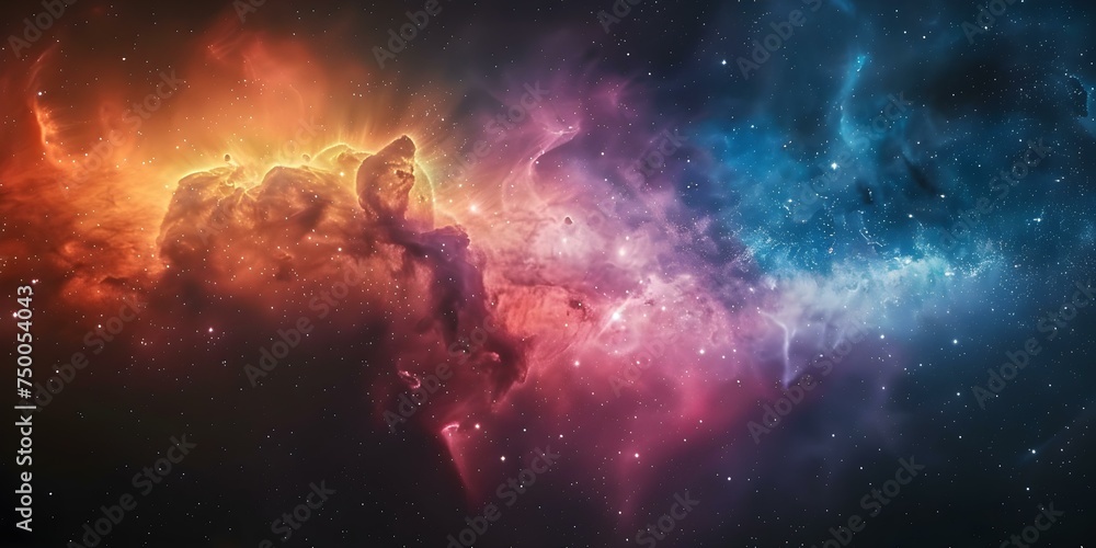A stunning cosmic view with colorful nebulae and dense gas clouds. Concept Cosmic Beauty, Colorful Nebulae, Gas Clouds, Astounding Views
