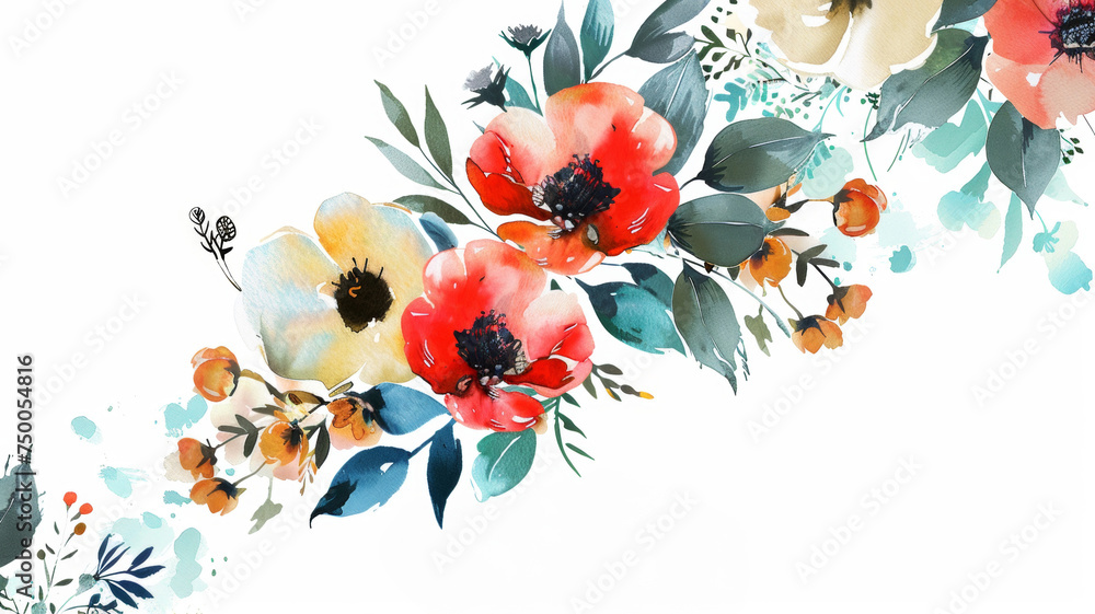 Beautiful watercolor flowers background ideal for botanical wedding stationery, perfect for creating memorable wedding invitations, greeting cards, and fashion .

