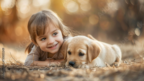 child with a cute puppy,ai