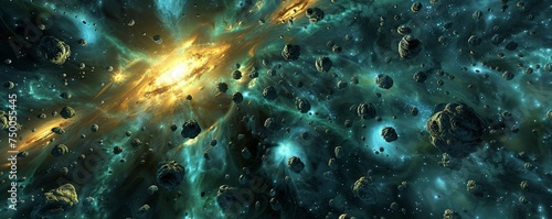 Galactic lighthouses guiding through asteroid fields beacons in the void of space photo