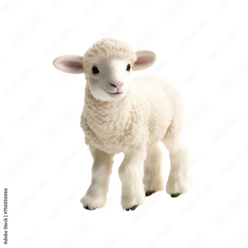 Fototapeta premium Adorable Lamb Standing PNG, Transparent Image without background, Concept of farm animals, springtime and innocence