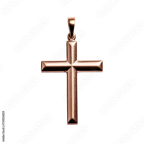 Sleek gold cross pendant with a polished finish, hanging from a small loop, on a neutral background - Christian jewelry, and religious symbolism