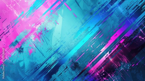 Abstract blue, mint and pink background with glitch and distortion effect. Futuristic cyberpunk design. Retro futurism, webpunk, techno neon colors. Gaming technology 