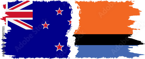 Chagos and New Zealand grunge flags connection vector