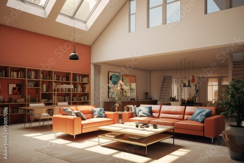 Fully Furnished Living Room With Skylight