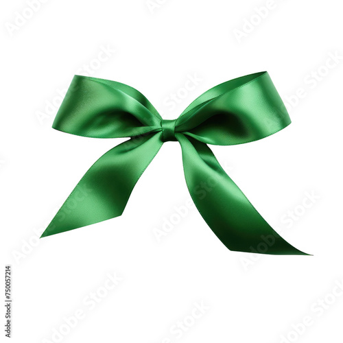 Satin Green Bow Ribbon PNG, Transparent Image without background, Concept of gift decoration and festive ornament