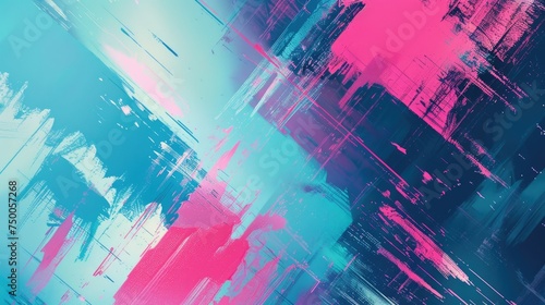 Abstract blue, mint and pink background with glitch and distortion effect. Futuristic cyberpunk design. Retro futurism, webpunk, techno neon colors. Gaming technology 
