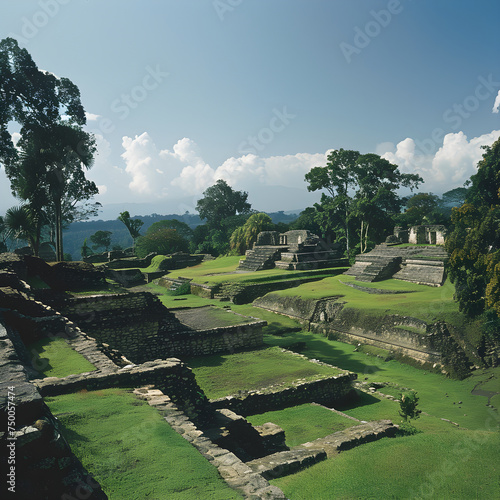Spectacular Panoramic View of Historical Iximche Ruins Nestled in Guatemala's Lush Mountains photo