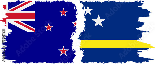 Curacao and New Zealand grunge flags connection vector