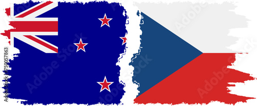 Czech and New Zealand grunge flags connection vector