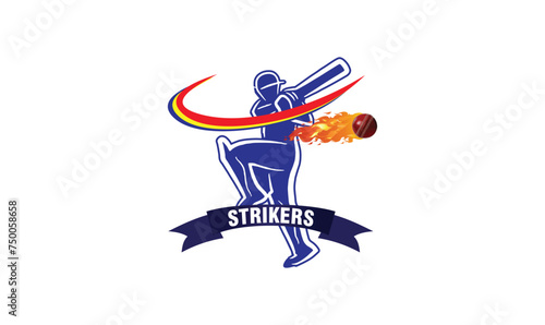 cricketball player with ball logo vector_Team club cricket badge logo template vector

