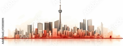 City Skyline Against Red and White Background