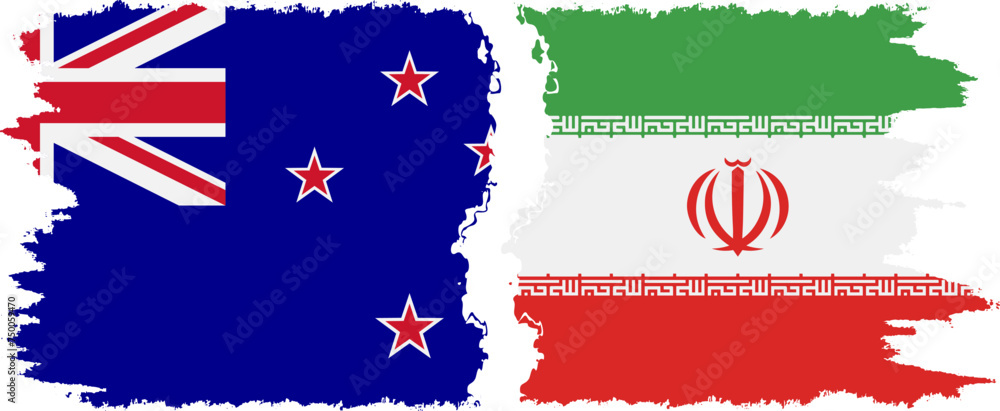 Iran and New Zealand grunge flags connection vector Iran and New Zealand grunge flags connection vector