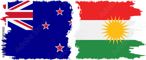Kurdistan and New Zealand grunge flags connection vector
