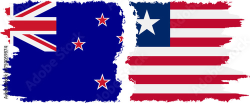 Liberia and New Zealand grunge flags connection vector
