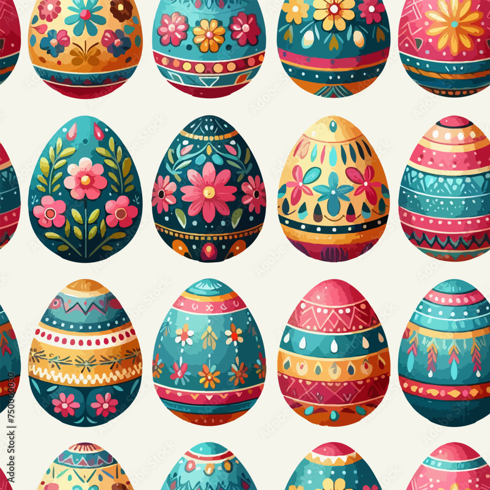 Seamless pattern of watercolor Easter eggs.