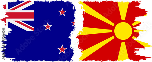 Northern Macedonia and New Zealand grunge flags connection vector