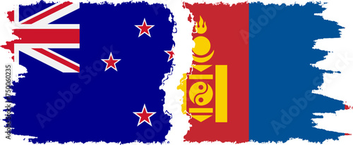 Mongolia and New Zealand grunge flags connection vector