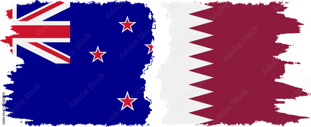 Qatar and New Zealand grunge flags connection vector Qatar and New Zealand grunge flags connection vector