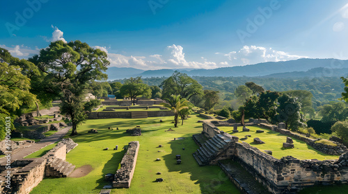 Spectacular Panoramic View of Historical Iximche Ruins Nestled in Guatemala's Lush Mountains photo