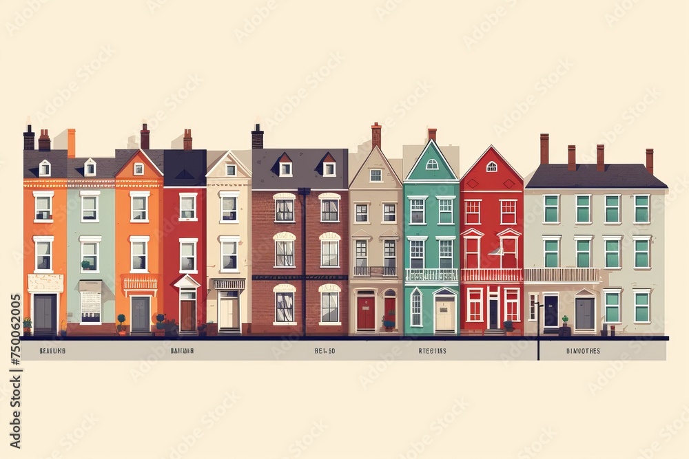 Diverse Array of Colorful Houses Along a Street