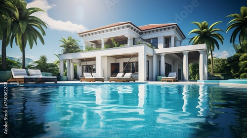 Large White House With Front Pool