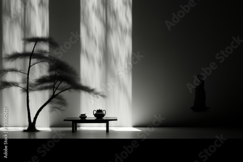 A Tree and Table in Black and White