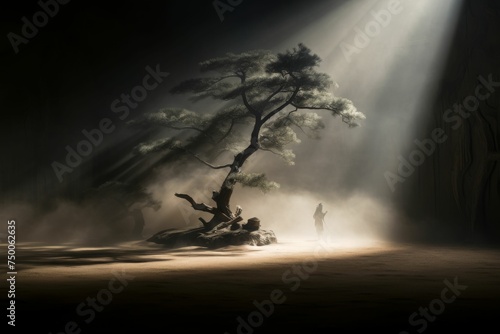 Man Standing Under Tree in Forest