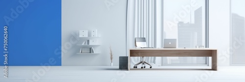 White Room With Desk and Blue Wall