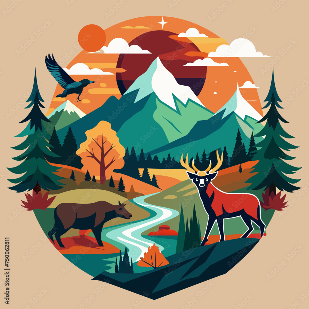Tshirt sticker for Wild and Free Channel your inner adventurer with a design featuring majestic wildlife roaming freely in nature