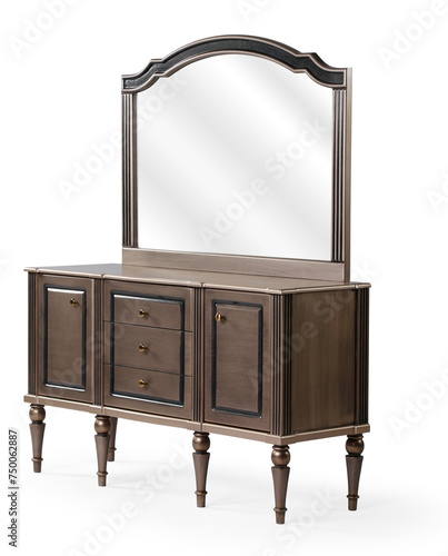 classic Bed dressing table and mirror isolated on white background
