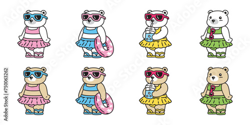 Bear polar icon vector swimming suit swimwear beach sea summer skirt teddy pet cartoon character logo symbol illustration clip art isolated design