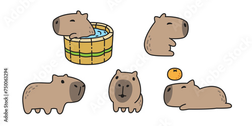 capybara icon vector shower smile sleeping pet cartoon character logo symbol illustration clip art isolated design