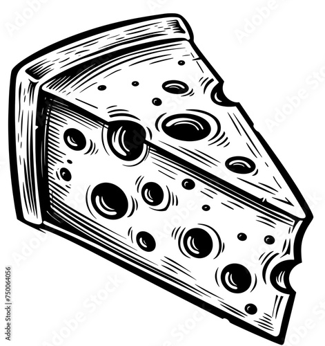 Silhouette of a cheese slice, black silhouette on white background, editable svg, generated with AI