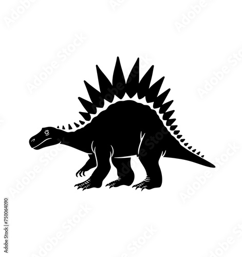 Silhouette of a Stegosaurus dinosaur, black silhouette on white background, editable svg, generated with AI © sch_ai