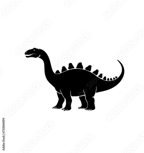 Silhouette of a Stegosaurus dinosaur, black silhouette on white background, editable svg, generated with AI © sch_ai