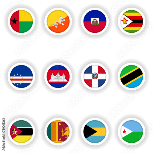 Set of flags in a round button