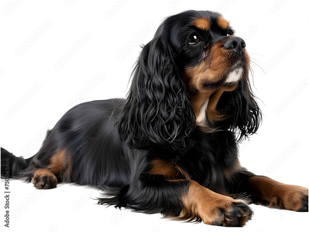 Cavalier King Charles Spaniel staying on white backgrounds Cavalier King Charles Spaniel staying on white backgrounds