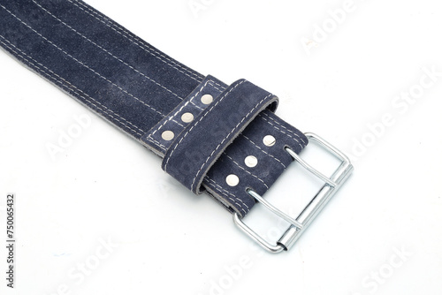 blue suede leather wieght lifting belt isolated