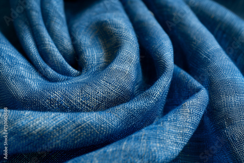 Detailed texture of French blue linen fabric, perfect for summer and home decor