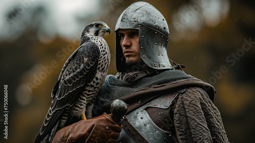 Falconer Medieval Knight in Armor with Falcon