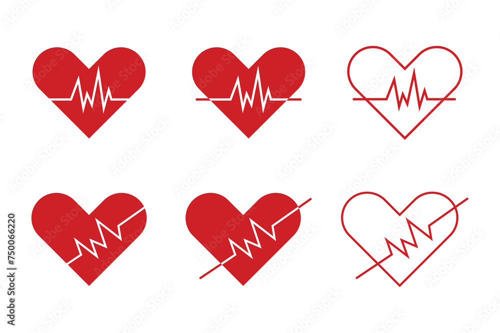 set of red and white hearts set of red and white hearts