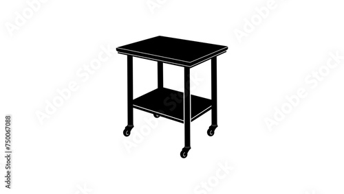 Steel Work Table with Wheels, black isolated silhouette