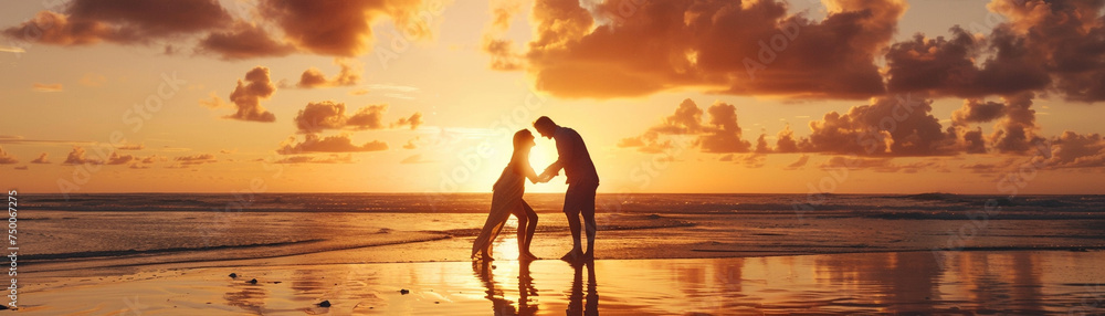 Couple Embracing on Beach at Sunset