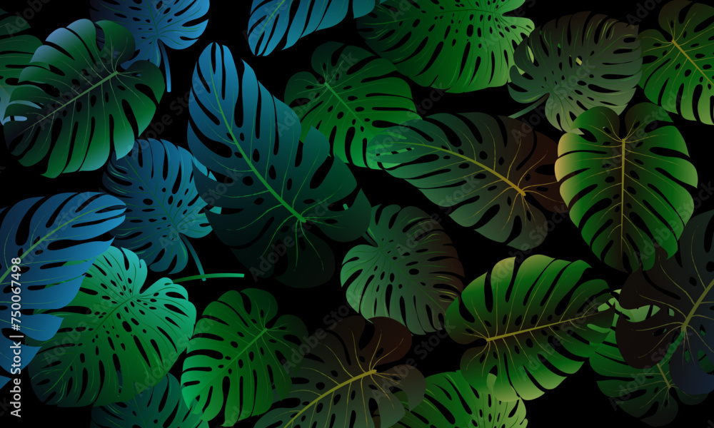 abstract green leaf texture, jungle leaf seamless vector floral pattern background.