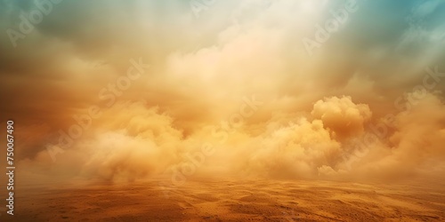 Tranquil desert scene with swirling sandstorm and expansive cloudy sky backdrop. Concept Desert Landscape, Sandstorm Aesthetics, Expansive Cloudy Sky, Tranquil Scene, Nature Photography
