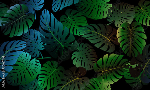 abstract green leaf texture  jungle leaf seamless vector floral pattern background.