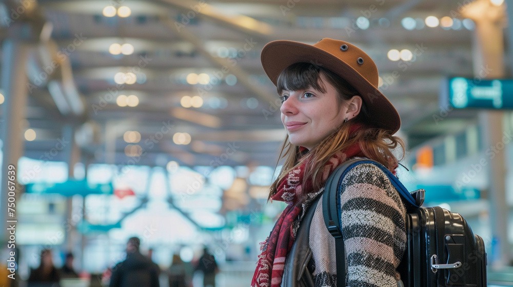 Young Woman Traveler at Airport Terminal
