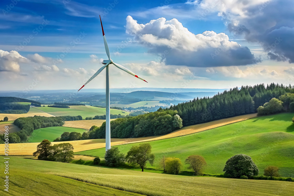 Wind turbine in nature, in the mountains, on the North Sea or by the sea Wind turbine in nature, in the mountains, on the North Sea or by the sea